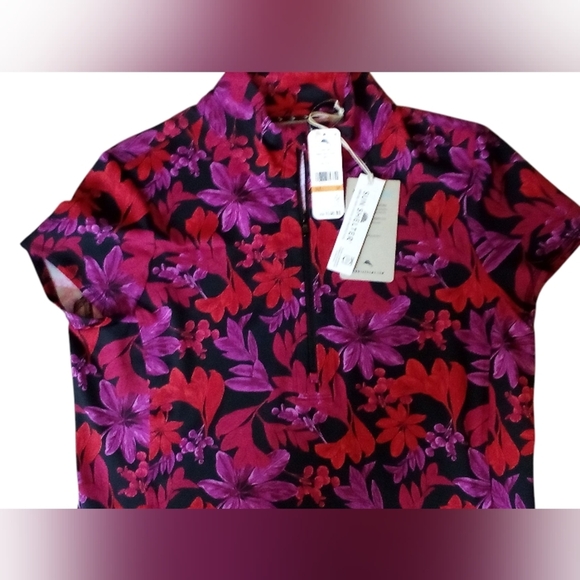 Tommy Bahama -NWT Black Shift Dress W/Red & Purple Floral Print, Short Sleeve - Picture 8 of 11
